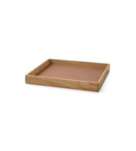 teak houten plateau van LIND DNA - bruin leren inleg